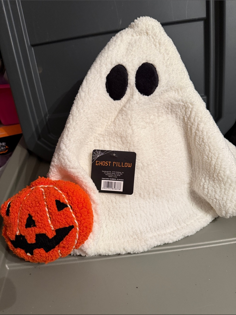 Kids White Ghost Pillow Costume with Black Eyes - Halloween Plush